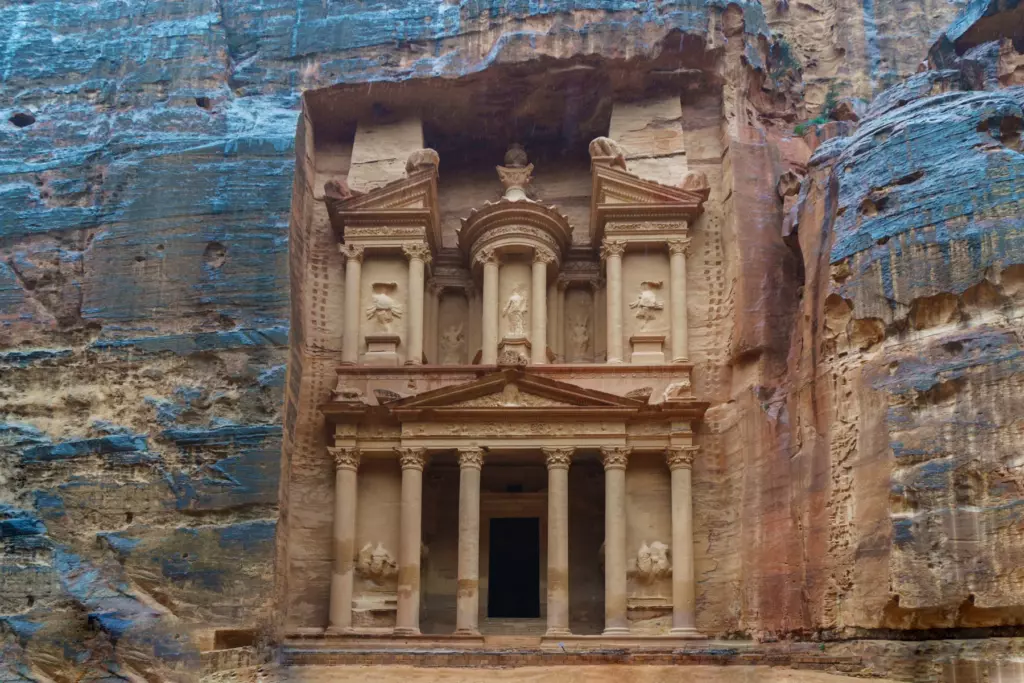 Petra Treasury — Al-Khazneh The Treasury façade carved into sandstone cliffs at Petra